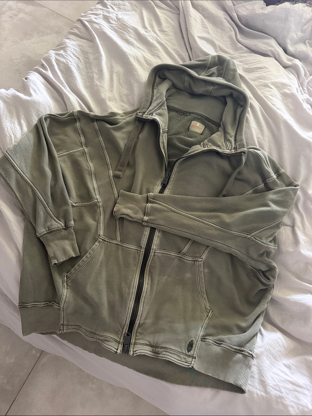 Free People Olive Green oversized Full-Zip Hooded Sweatshirt sz sm